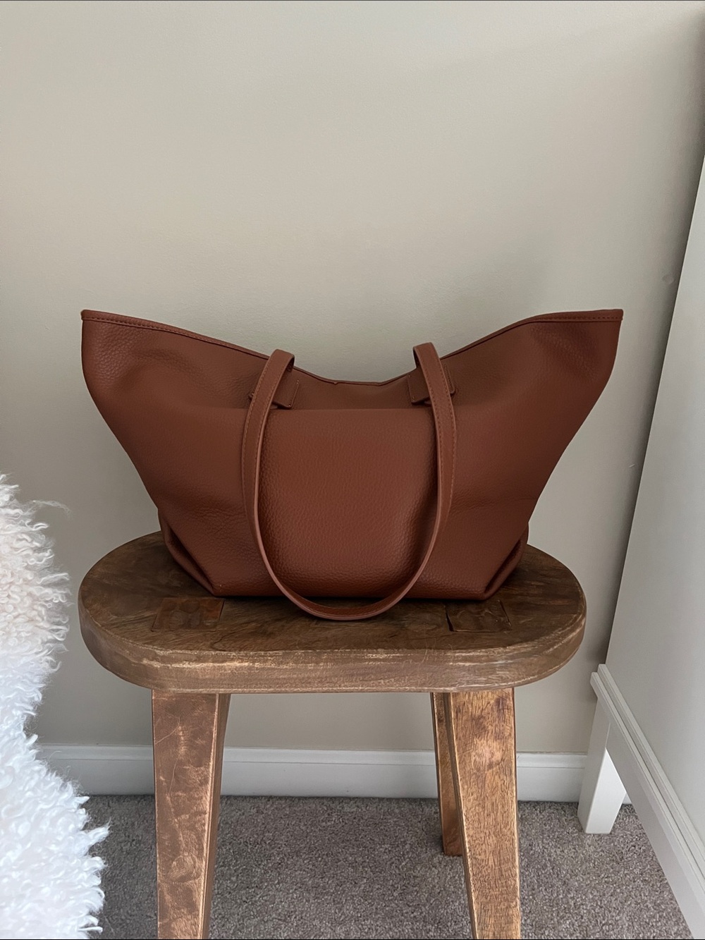 Anthropologie Vegan Leather Cognac Tote Bag with Pouch